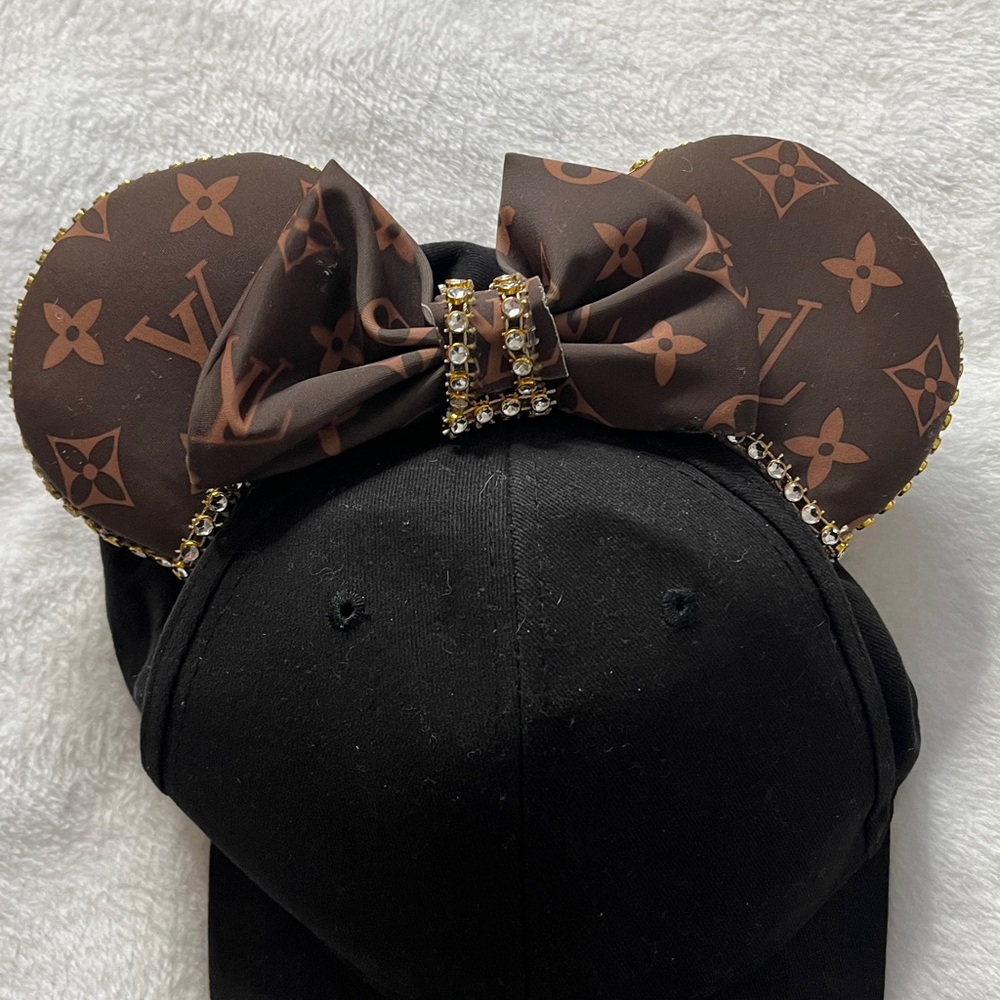 Black Cap with LV Designer style Ears and Bow - Picture 3 of 9